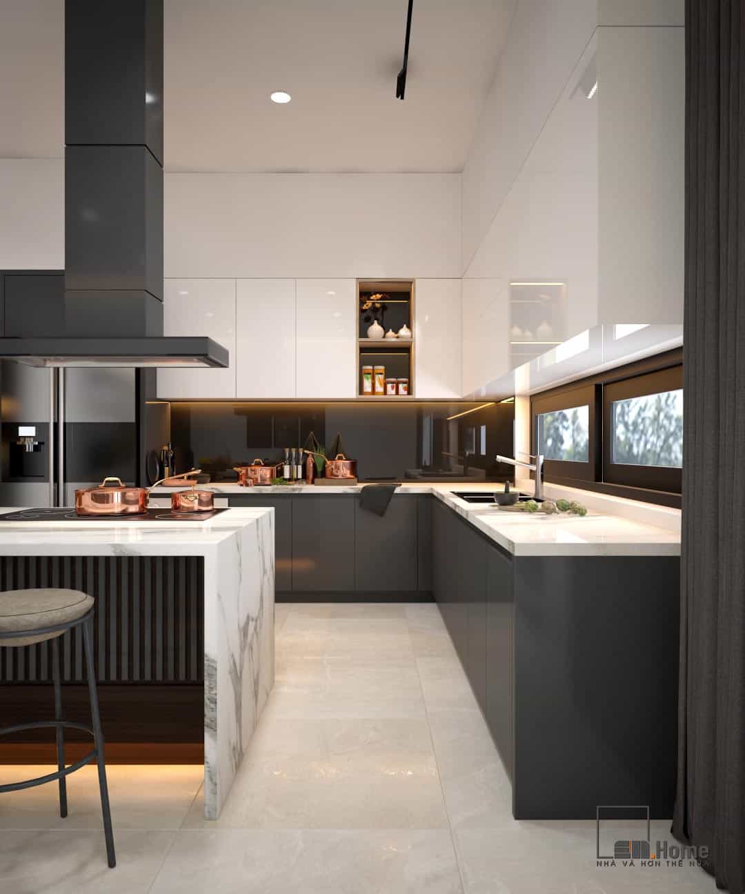 Dự án thiết kế nhà anh Khánh 60m2 - Đạ Huoai, Lâm Đồng 13 noi that bep hien dai