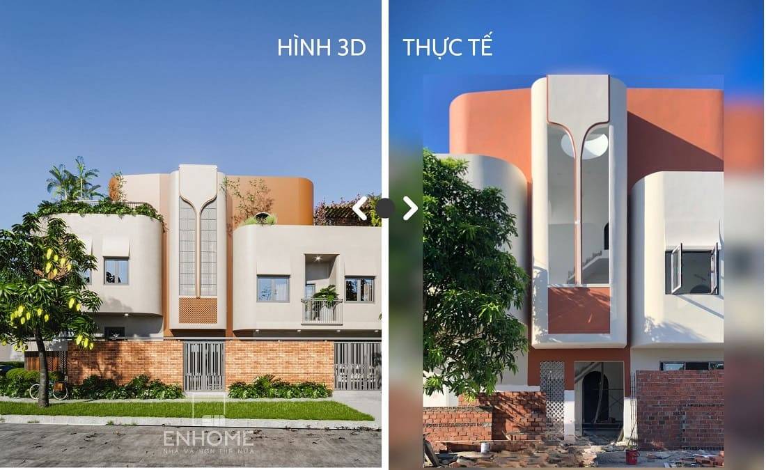 Hình ảnh 3D và công trình thực tế nhà phố