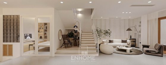 Mẫu phòng khách có ghế sofa màu trắng