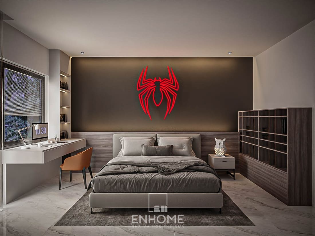 Phòng ngủ trang trí đèn led hình nhện