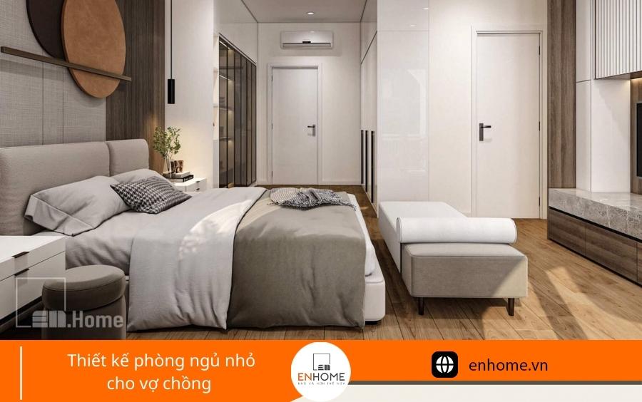 Thiết kế phòng ngủ nhỏ cho vợ chồng kết hợp màu sắc hài hòa, trang nhã