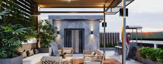 Mẫu mái che màu nâu cho sân thượng