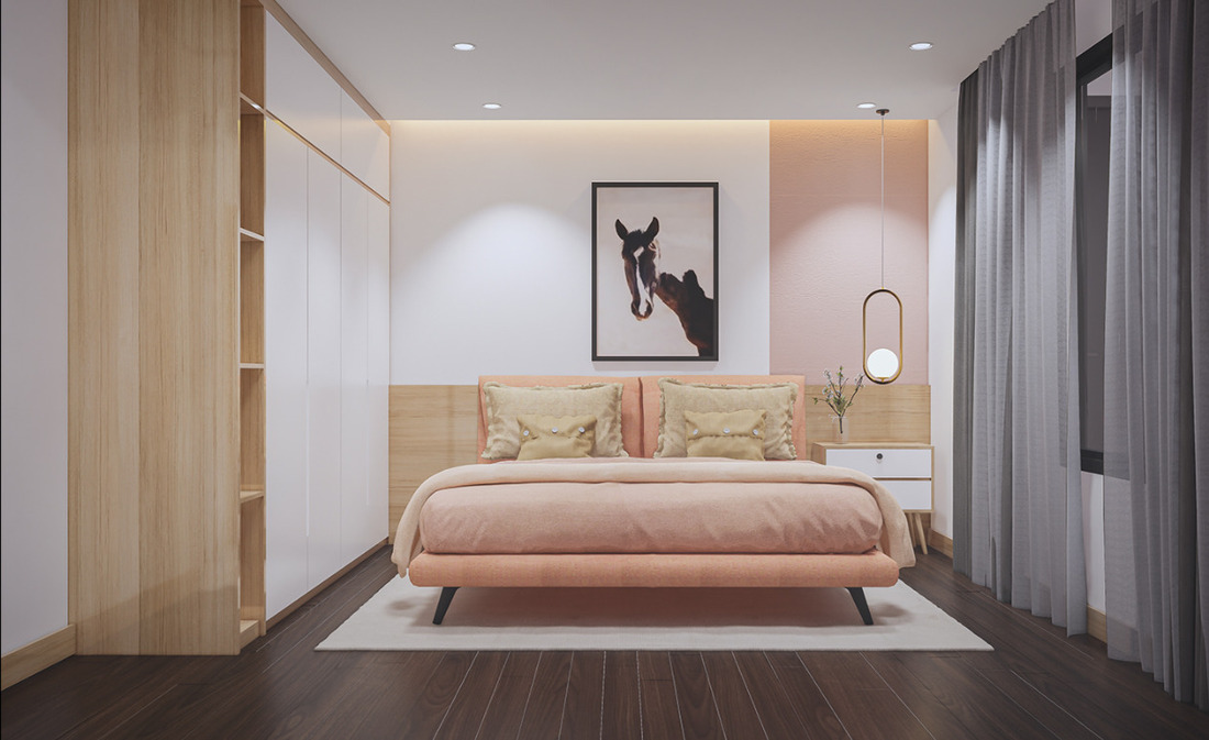 Thiết kế phòng ngủ tông màu hồng