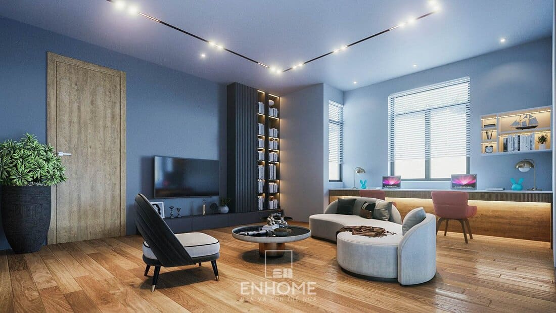 28+ Mẫu phòng sinh hoạt chung đẹp, được nhiều gia chủ lựa chọn 47 Phòng sinh hoạt chung kết hợp bàn làm việc