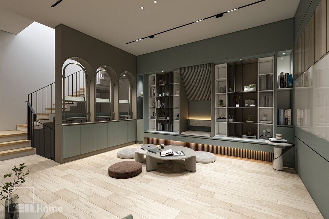 28+ Mẫu phòng sinh hoạt chung đẹp, được nhiều gia chủ lựa chọn 49 Phòng sinh hoạt chung sử dụng màu xanh trầm tạo cảm giác ấm cúng