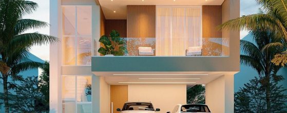 nhà vuông 2 tầng có gara ô tô