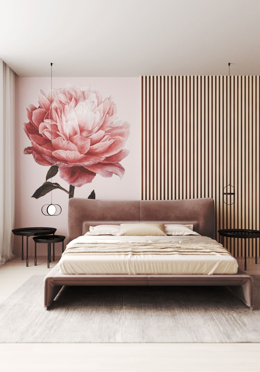 Trang trí phòng ngủ cho vợ chồng với màu sắc lãng mạn.