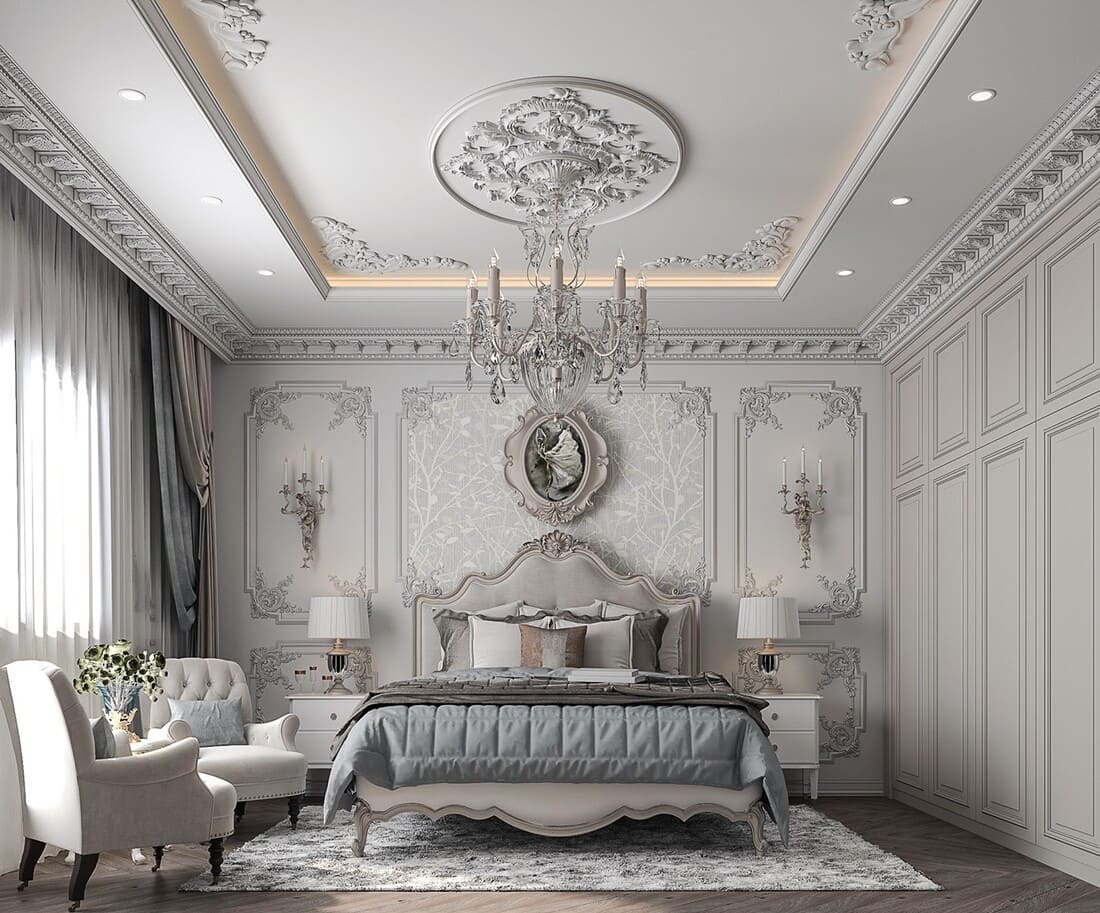 Mẫu phòng ngủ đẹp cho vợ chồng phong cách Châu Âu.