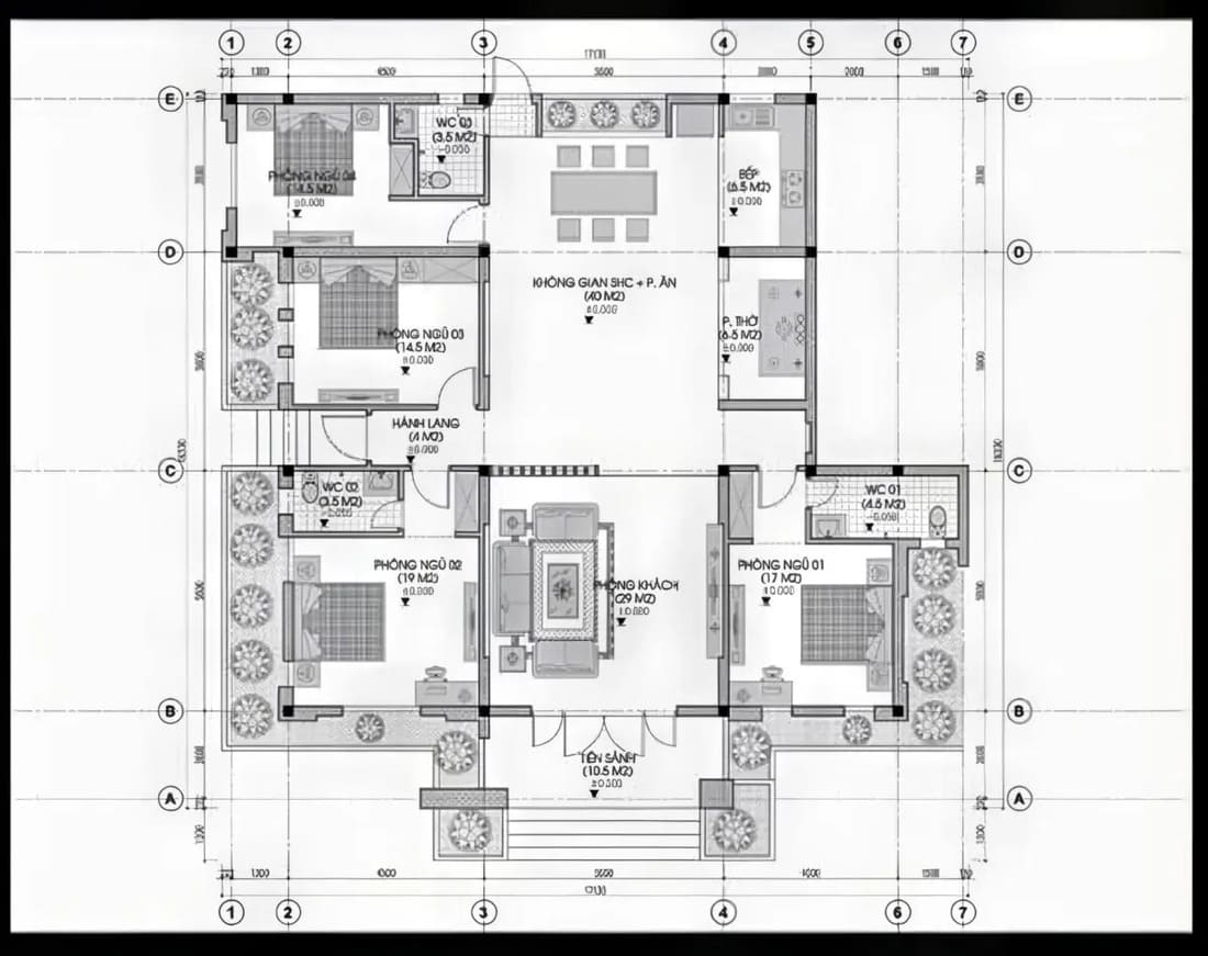 Mặt bằng công năng của biệt thự 1 tầng kiểu Pháp tân cổ điển