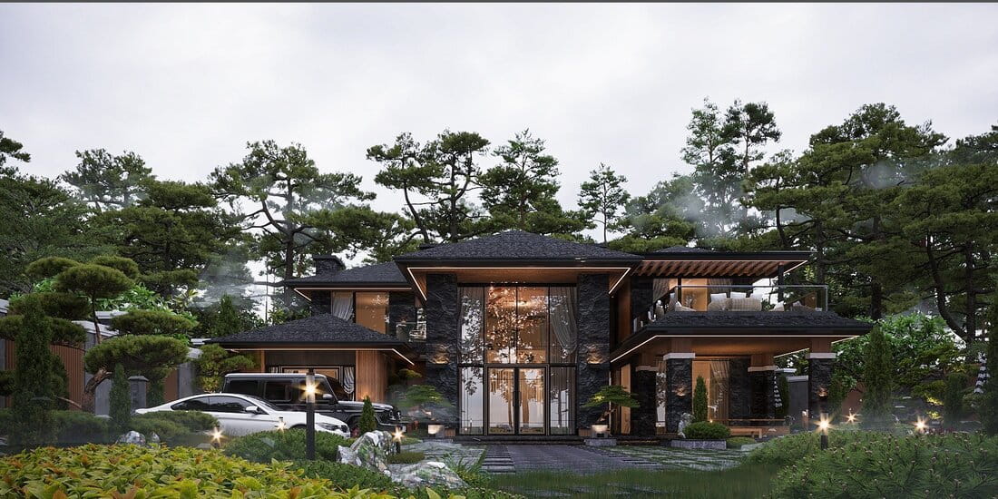 Mẫu thiết kế nhà biệt thự 2 tầng mái Nhật