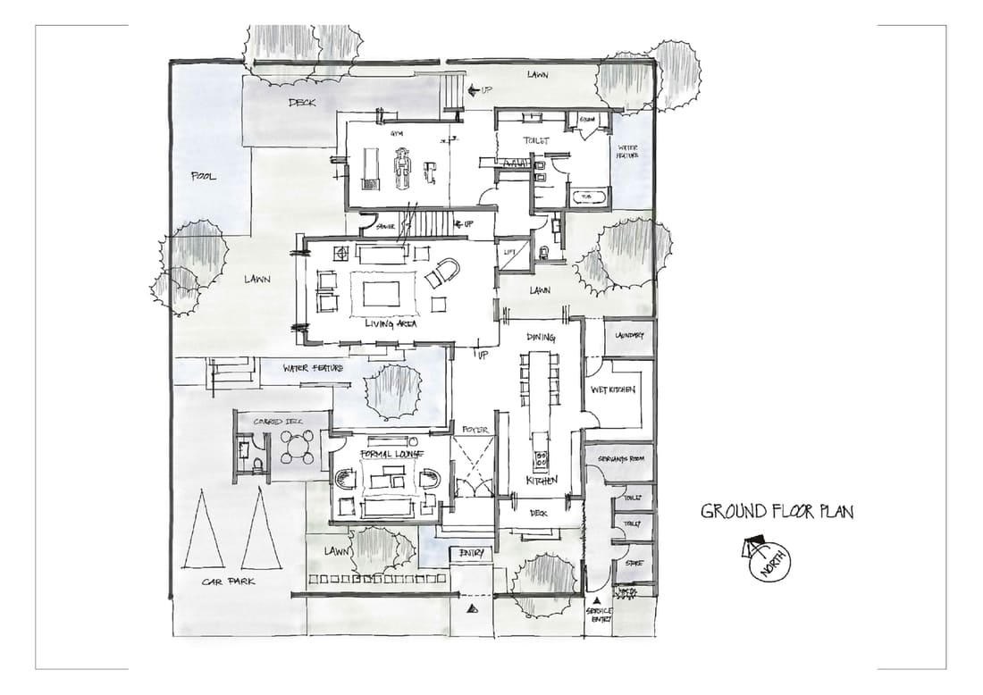 Mặt bằng tầng 1 nhà biệt thự 3 tầng 100m2