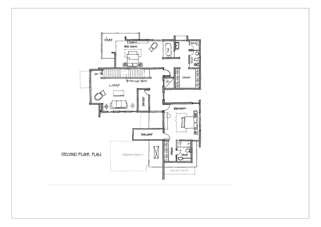 Mặt bằng tầng 3 nhà biệt thự 3 tầng 100m2