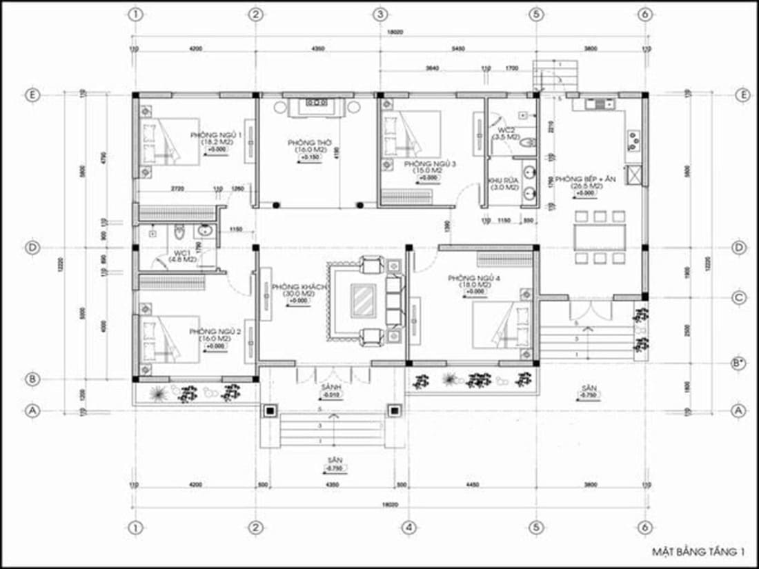 Mặt bằng biệt thự 100m2 phong cách cổ điển