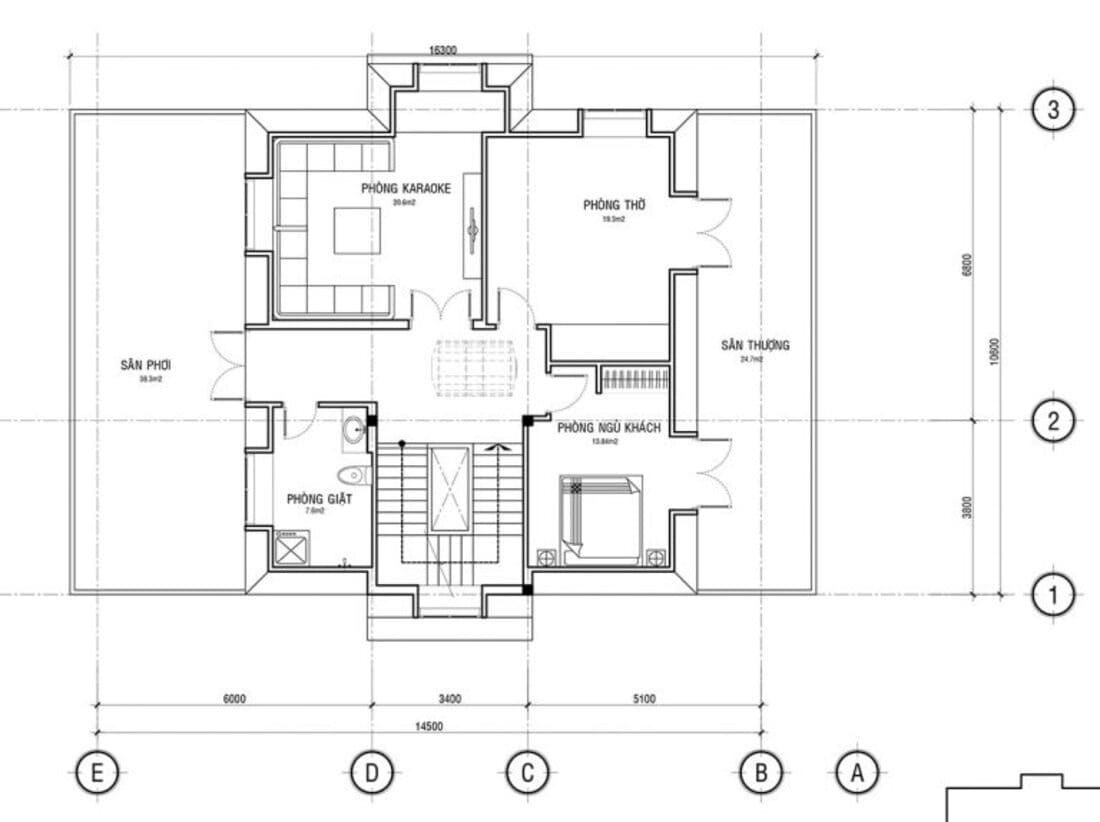 Thiết kế biệt thự 100m2 3 tầng cổ điển - mặt bằng tầng 3