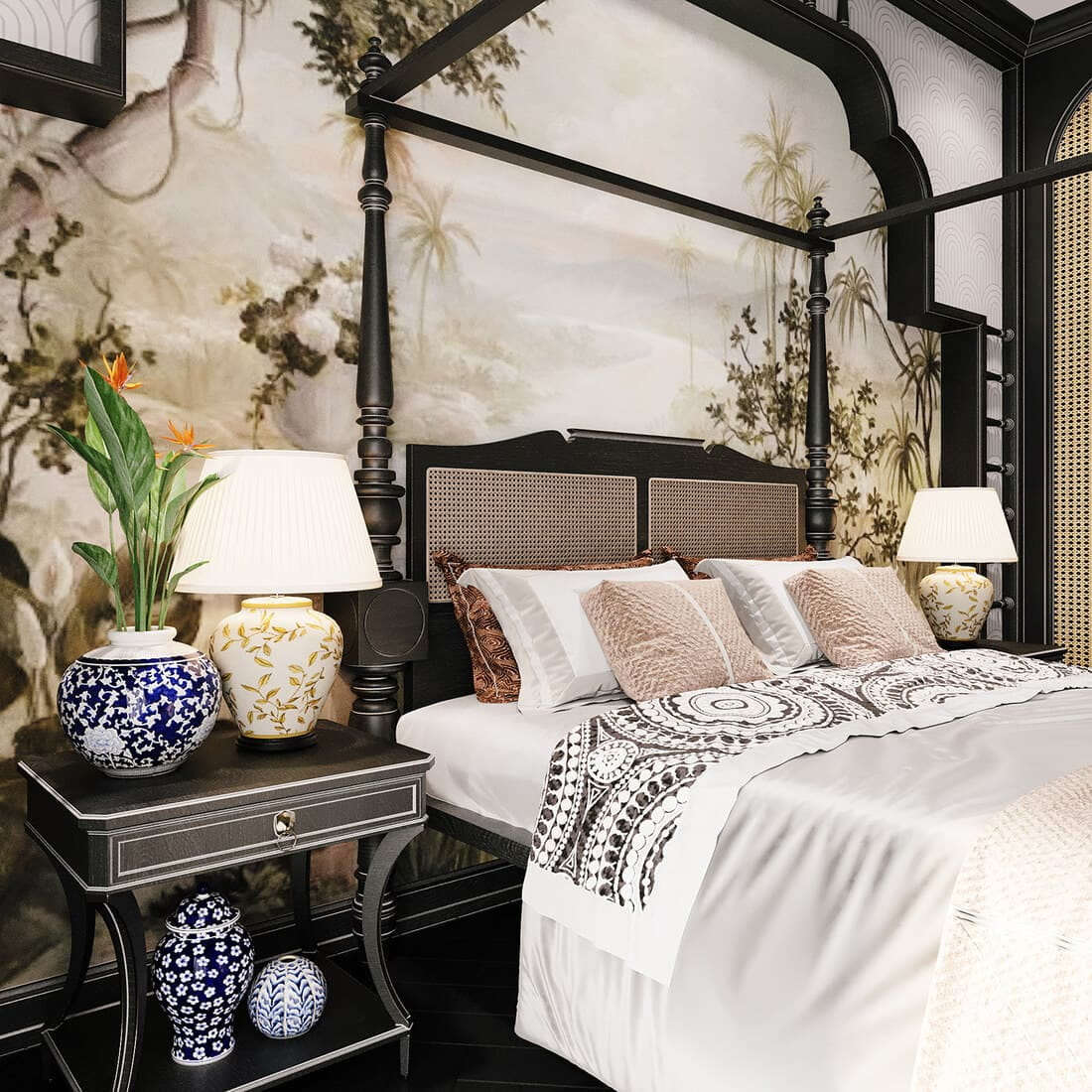 Phòng ngủ phong cách Indochine.