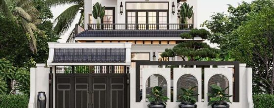 biệt thự ngói màu xanh lam