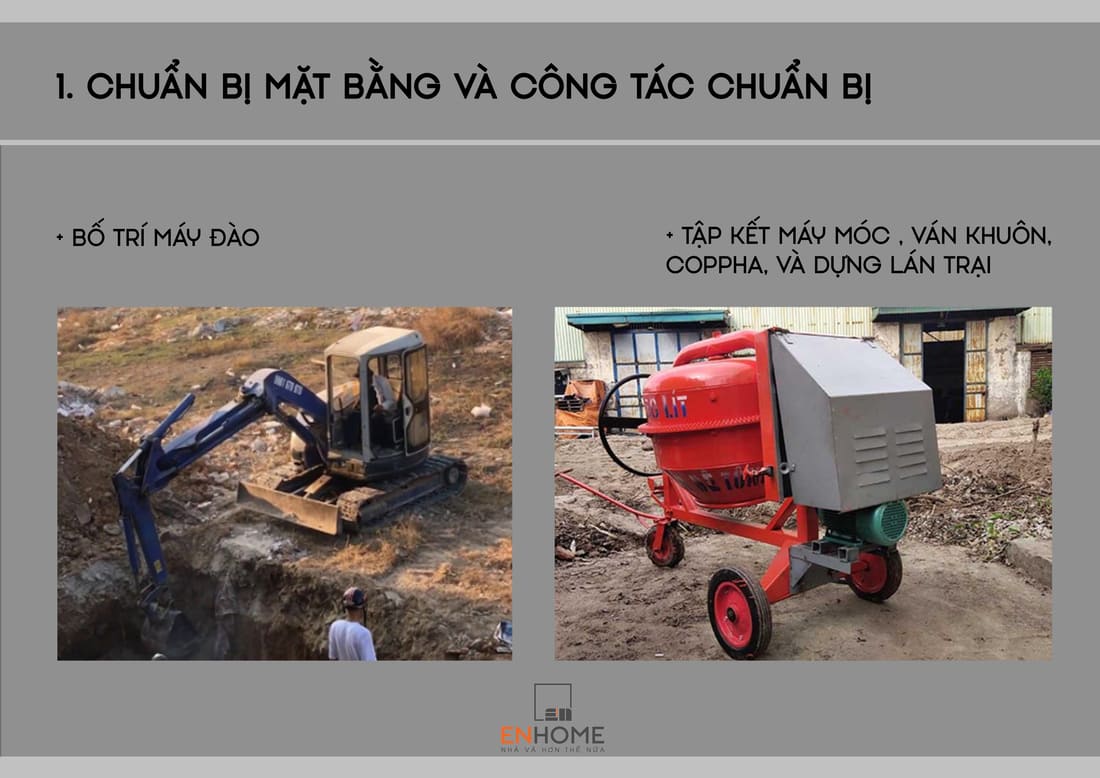 Bố trí máy đào và tập kết máy móc