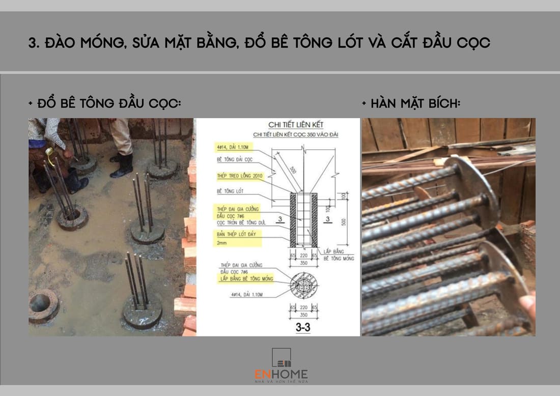 đổ bê tông đầu cọc và hàn mặt bích