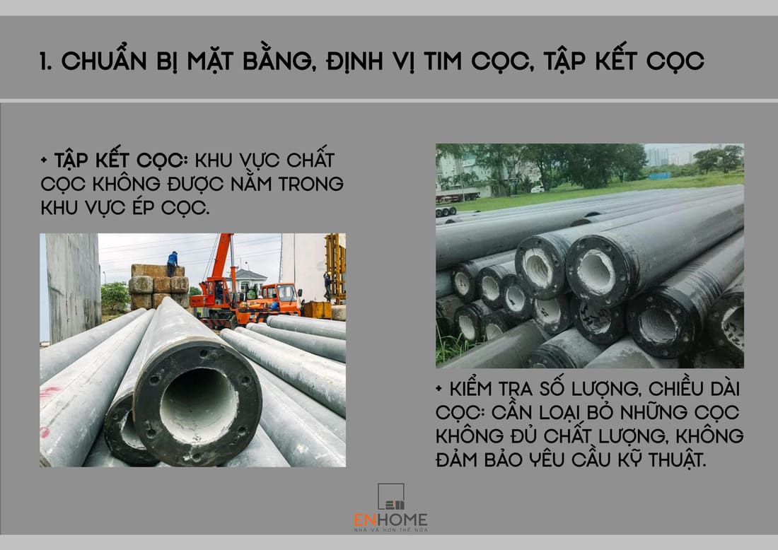 định vị tim cọc và tập kết cọc 