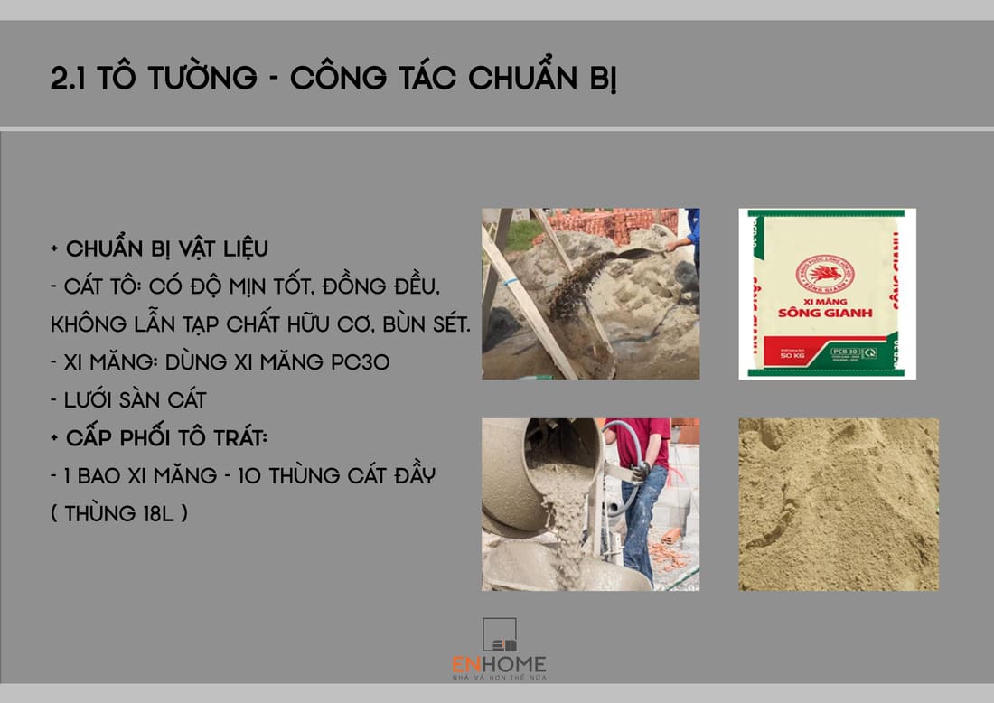 chuẩn bị vật liệu tô trát