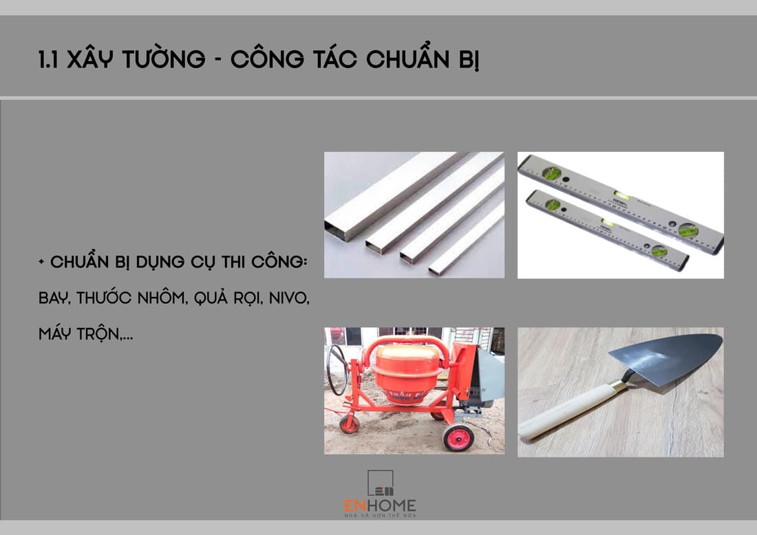 công tác chuẩn bị khi thi công xây tường